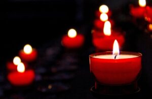 Candles lit up in the dark in Nashville, TN